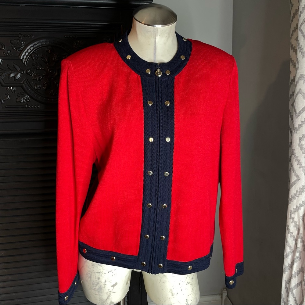 St. John Red and Navy Cardigan